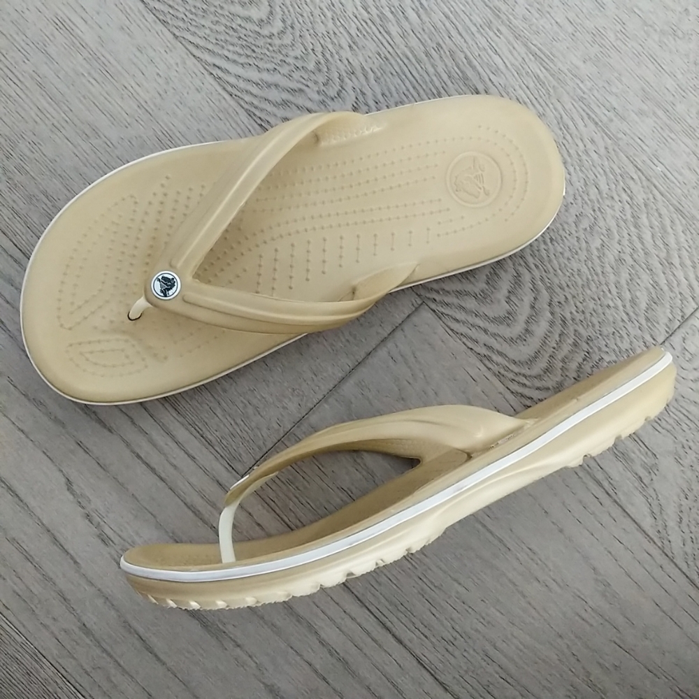 Crocs Beige Tan Crocband Flip Thong Unisex Sandals Flip Flops